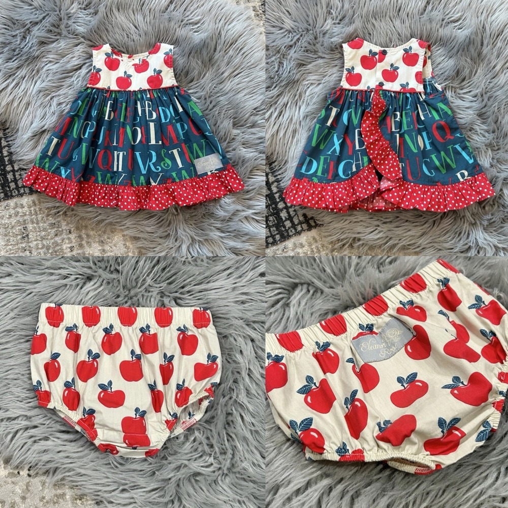 ELEANOR ROSE Girls Emma Alphabet Letters Apples‎ School Dress Set Size 12 Month
